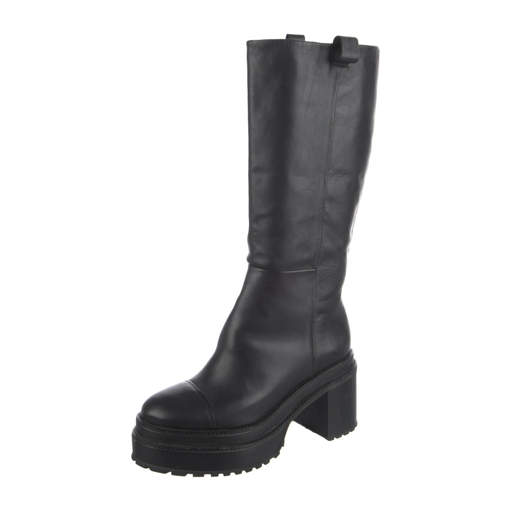 Cult Gaia Hana Leather Platform Block Heel Tall Boots Minimalist Quiet Luxury